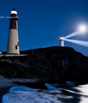  月夜海边灯塔实景7301#竖屏 	 
