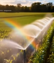  玉米田灌溉现彩虹景象4677#竖屏 	 