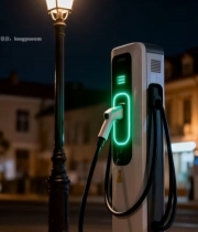  夜间街道旁的新能源汽车充电桩317#竖屏 	 