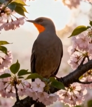  樱花树间栖息的鸟1371#竖屏 	 