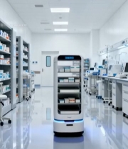  医院药房内的服务机器人4588#竖屏 	 