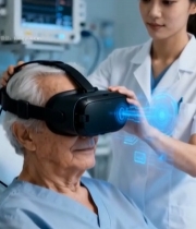  医生为老年患者佩戴设备3404#竖屏 	 