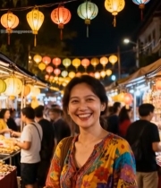  夜市女子竖拇指点赞4645#竖屏 	 