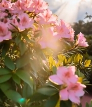  阳光下绽放的粉色花朵(2)4657#竖屏 	 