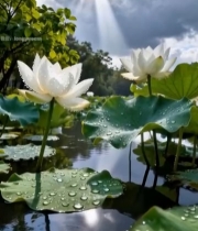  阳光下荷塘荷花荷叶景观2359#竖屏 	 