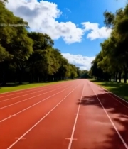  阳光下的红色跑道与绿树风景5216#竖屏 	 