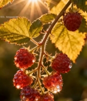  阳光下带水珠的成熟树莓6726#竖屏 	 