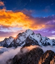  雪山云海星空日出美景4549#竖屏 	 