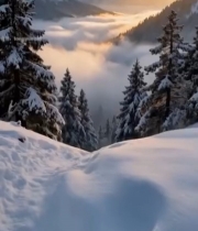  雪山松林日出自然风光2411#竖屏 	 