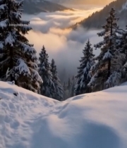  雪山松林日出自然风光2411#竖屏 	 