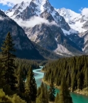  雪山森林河流自然风光1820#竖屏 	 