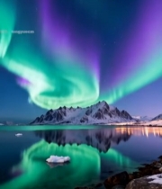  雪山湖畔极光夜景4523#竖屏 	 