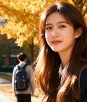  校园中手持书本的女大学生5417#竖屏 	 