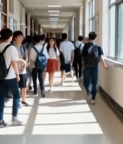  校园走廊手持文件微笑的女生5907#竖屏 	 