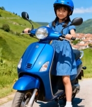  小女孩骑蓝色摩托车2291#竖屏 	 