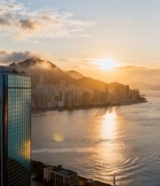  香港城市海景日落全景3489#竖屏 	 