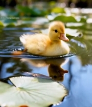  小黄鸭在池塘荷叶间游动157#竖屏 	 