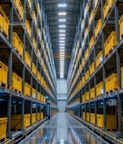  现代化仓库内货架与货物5366#竖屏 	 