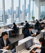  现代办公室职员办公场景7900#竖屏 	 