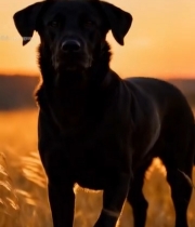  夕阳下站立的黑色拉布拉多犬4368#竖屏 	 