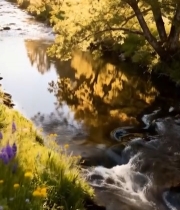  溪边花草树木自然景观3712#竖屏 	 