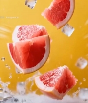  西柚冰块入水瞬间画面5756#竖屏 	 