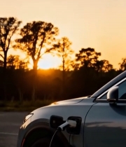  夕阳下新能源汽车充电场景6123#竖屏 	 