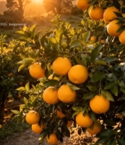  夕阳下果园里的橙子树7040#竖屏 	 