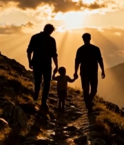  夕阳下家人山间漫步7170#竖屏 	 