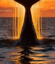  夕阳下鲸鱼尾巴露出海面(7)6433#竖屏 	 