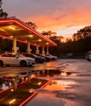  夕阳下电动汽车充电站场景5036#竖屏 	 