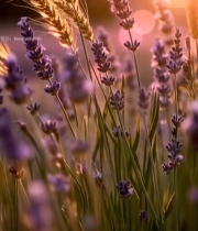  夕阳下的薰衣草与麦穗5064#竖屏 	 