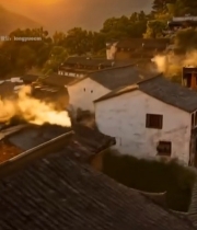  婺源徽派村落夕阳景象3503#竖屏 	 