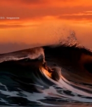  夕阳下大海翻涌的波浪(1)7008#竖屏 	 