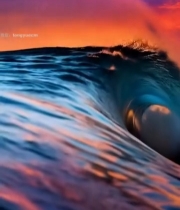  夕阳下大海波浪景象4272#竖屏 	 