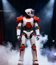  舞台上的红白相间机器人5101#竖屏 	 