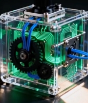  透明机械立方体装置特写5258#竖屏 	 