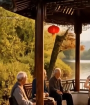  亭中女子弹奏琵琶众人聆听5013#竖屏 	 