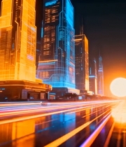  未来科技感城市夜景街道6143#竖屏 	 