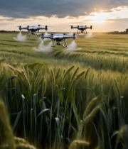  无人机在麦田喷洒作业5763#竖屏 	 