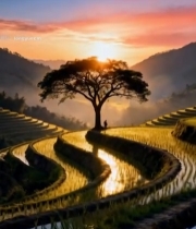  梯田日出自然风光890#竖屏 	 