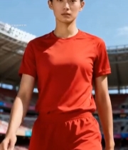  体育场红衣运动员特写4322#竖屏 	 