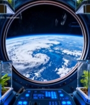  太空舱内俯瞰地球素材2987#竖屏 	 