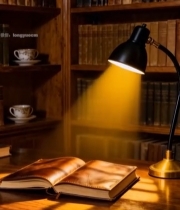  台灯下翻开的书与书架场景3839#竖屏 	 