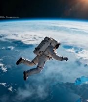  太空中漂浮的宇航员与地球3620#竖屏 	 