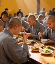  寺庙僧人集体用餐场景1517#竖屏 	 