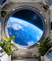  太空舱内俯瞰地球视角素材1745#竖屏 	 