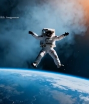  太空中漂浮的宇航员素材3600#竖屏 	 