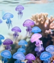  水族馆中多彩水母游动画面7849#竖屏 	 