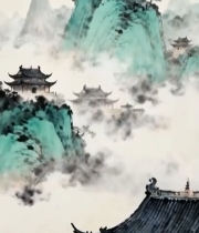  水墨古风山水建筑素材4299#竖屏 	 